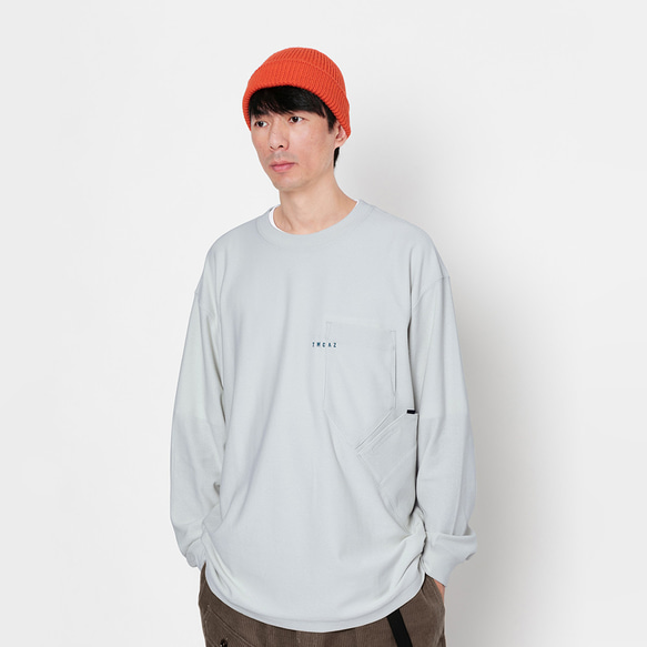 TMCAZ LS PocketTee [ミストグレー] オーバーサイズ ロングスリーブ ダブルポケットTシャツ 綿100%