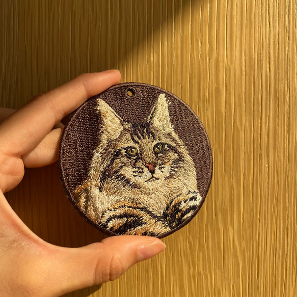 刺繍キーホルダー キーホルダー メインクーン ペルシャ猫  プレゼント お出かけバッグ 両面刺繍 or-072