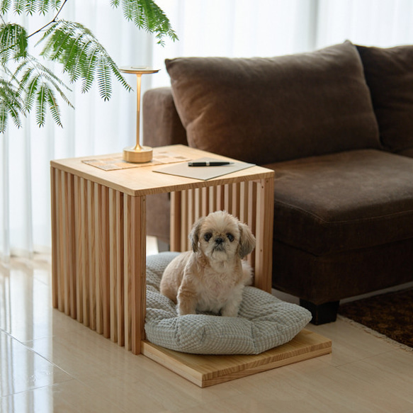 木製ペットハウス　サイドテーブルにもなるドッグハウス　犬小屋　無垢材　天然塗料