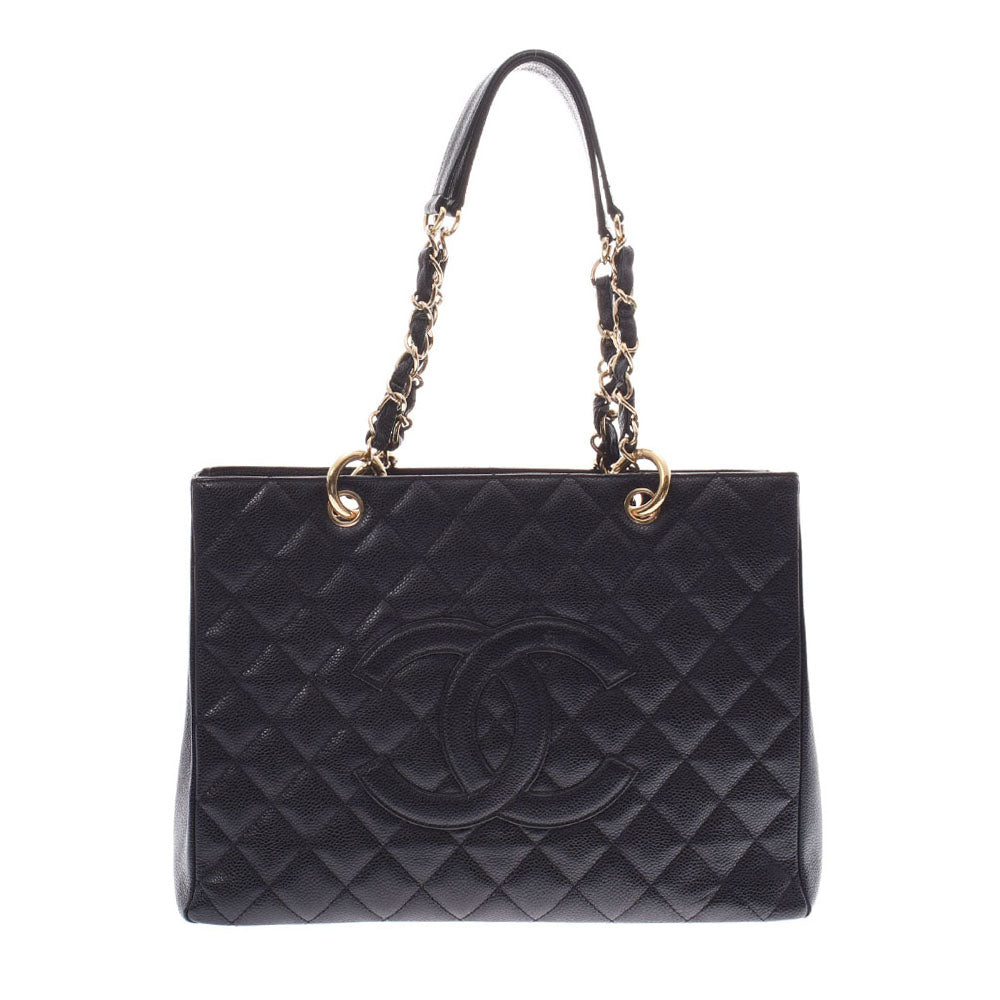 CHANEL シャネルGSTトート  黒 ゴールド金具 レディース キャビアスキン ショルダーバッグ  中古