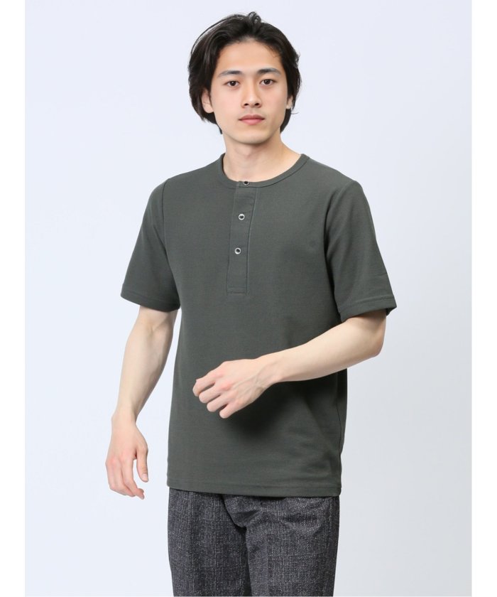 タカキュー/ラッセル ヘンリーネック半袖Tシャツ メンズ Tシャツ カットソー カジュアル インナ･･･