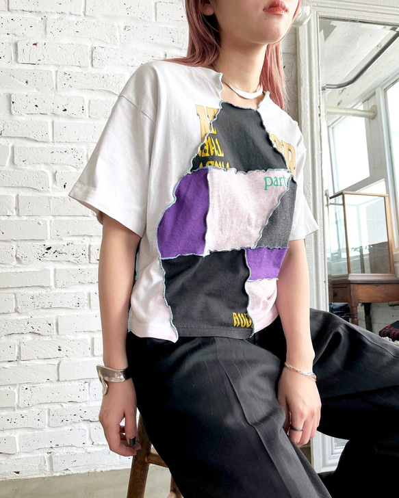 Vintage patchwork T-shirt 02 / ヴィンテージリメイクショート丈パッチワークTシャツ