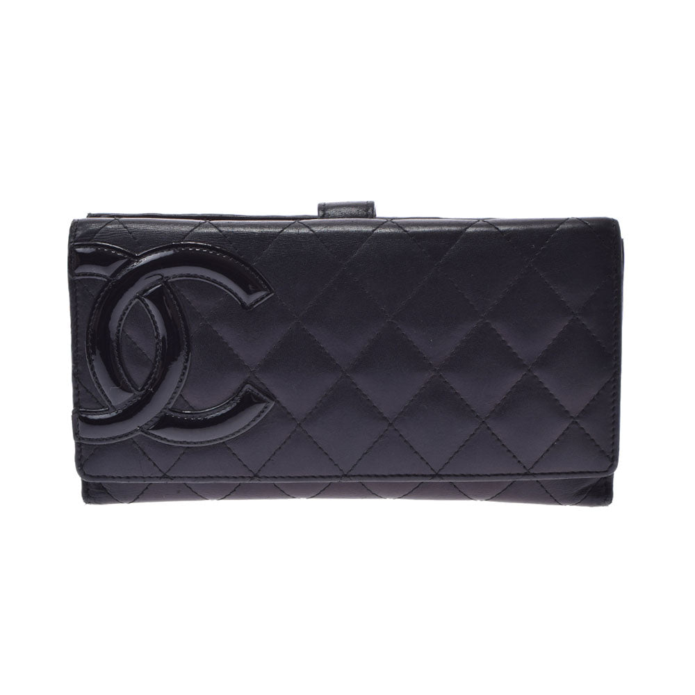 CHANEL シャネル カンボンライン 黒 レディース ラムスキン/エナメル  長財布 Bランク 中古 