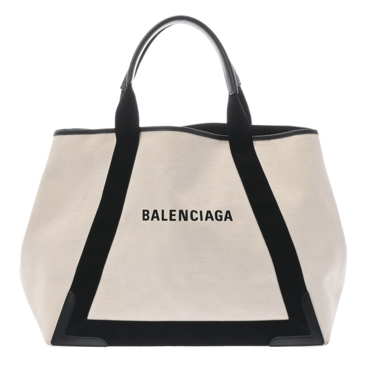 BALENCIAGA バレンシアガ ネイビーカバス M 黒/ナチュラル 339936 レディース キャンバス レザー ハンドバッグ ABランク 中古 