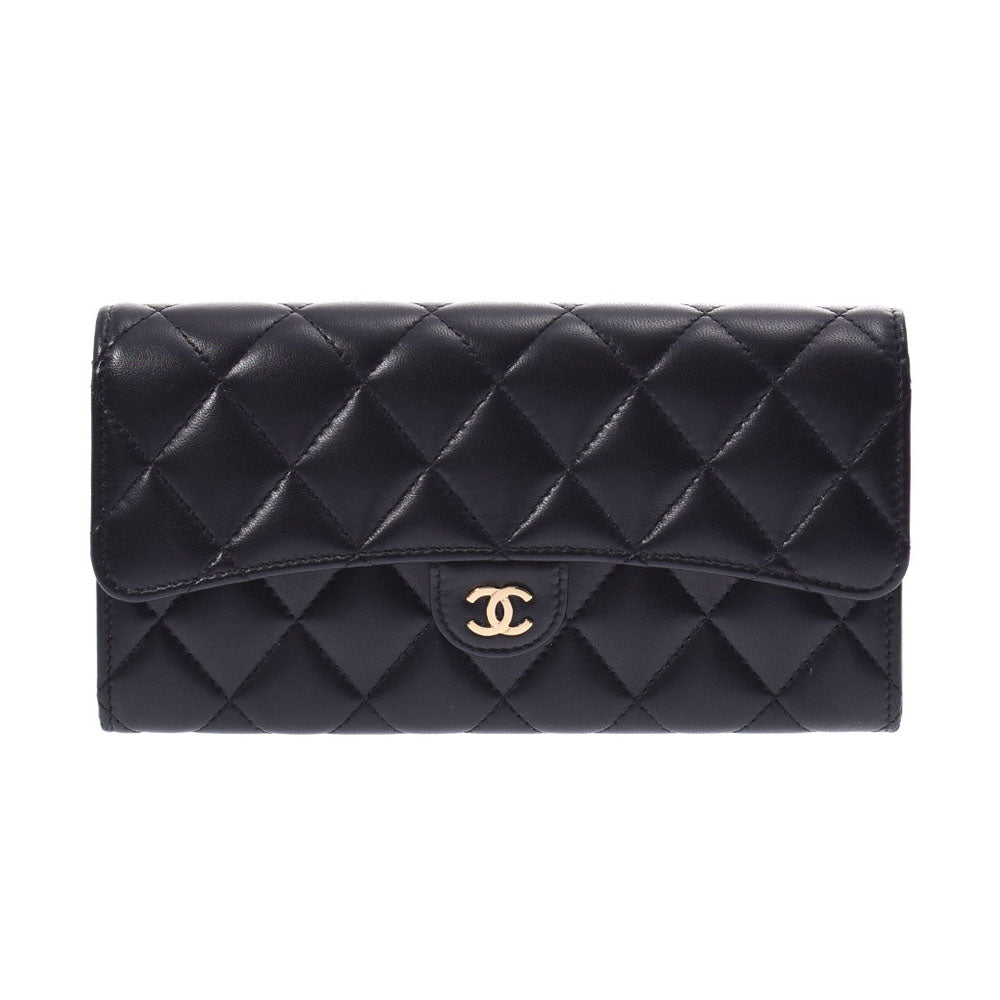 CHANEL シャネル マトラッセ 黒 ゴールド金具 レディース ラムスキン 長財布 Aランク 中古 