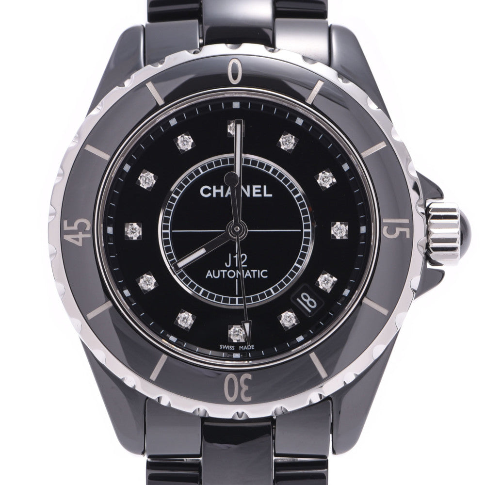 CHANEL シャネル J12 38mm 12Pダイヤ 新バックル H1626 メンズ 黒セラミック/SS 腕時計 自動巻き 黒文字盤 ABランク 中古 