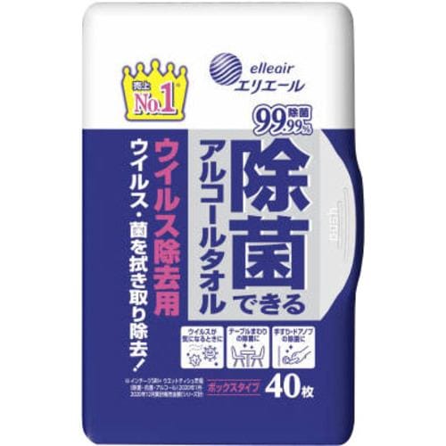 大王製紙 エリエール 除菌できるアルコールタオル ウイルス除去用 ボックス 本体 40枚