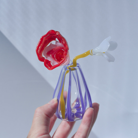 Glass Flower ガラスのお花　花瓶➕お花2本