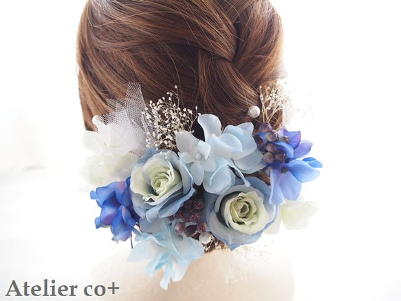 ウェディング♡マーブルローズのヘッドドレス♡blue