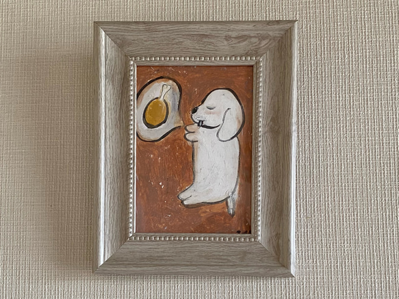 絵画。原画【可愛いワンちゃんは夢を見て鶏の足を食べる】