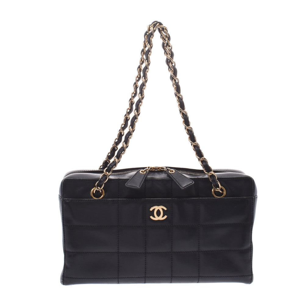 CHANEL シャネル チョコバー チェーンハンドバッグ 黒 ゴールド金具 レディース カーフ ハンドバッグ Cランク 中古 