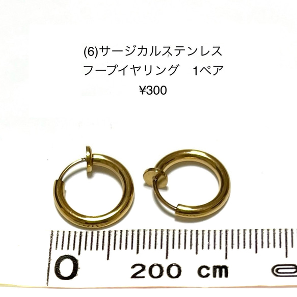 アクセサリーパーツ　イヤリング　フープ　ゴールド　1ペア300円　サージカルステンレス(6)