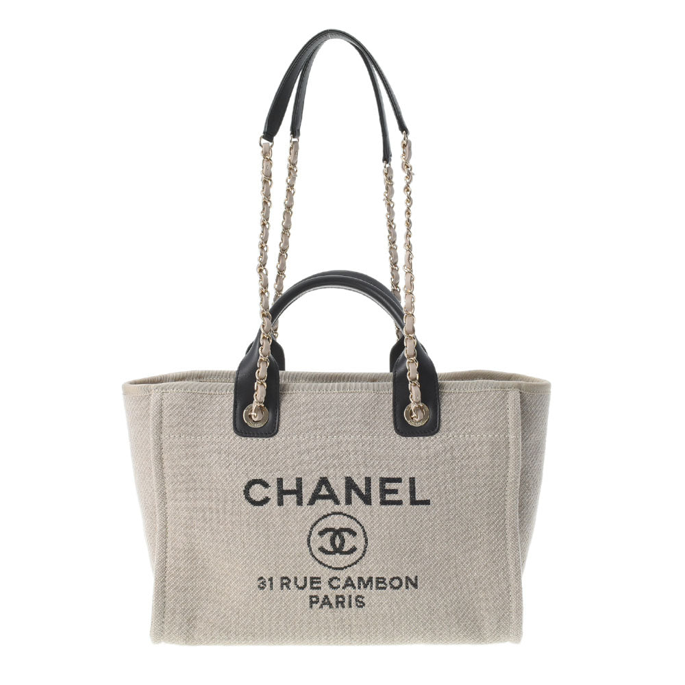 CHANEL シャネル ドーヴィル 2WAY グレー/黒 ゴールド金具 レディース キャンバス レザー ハンドバッグ 未使用 