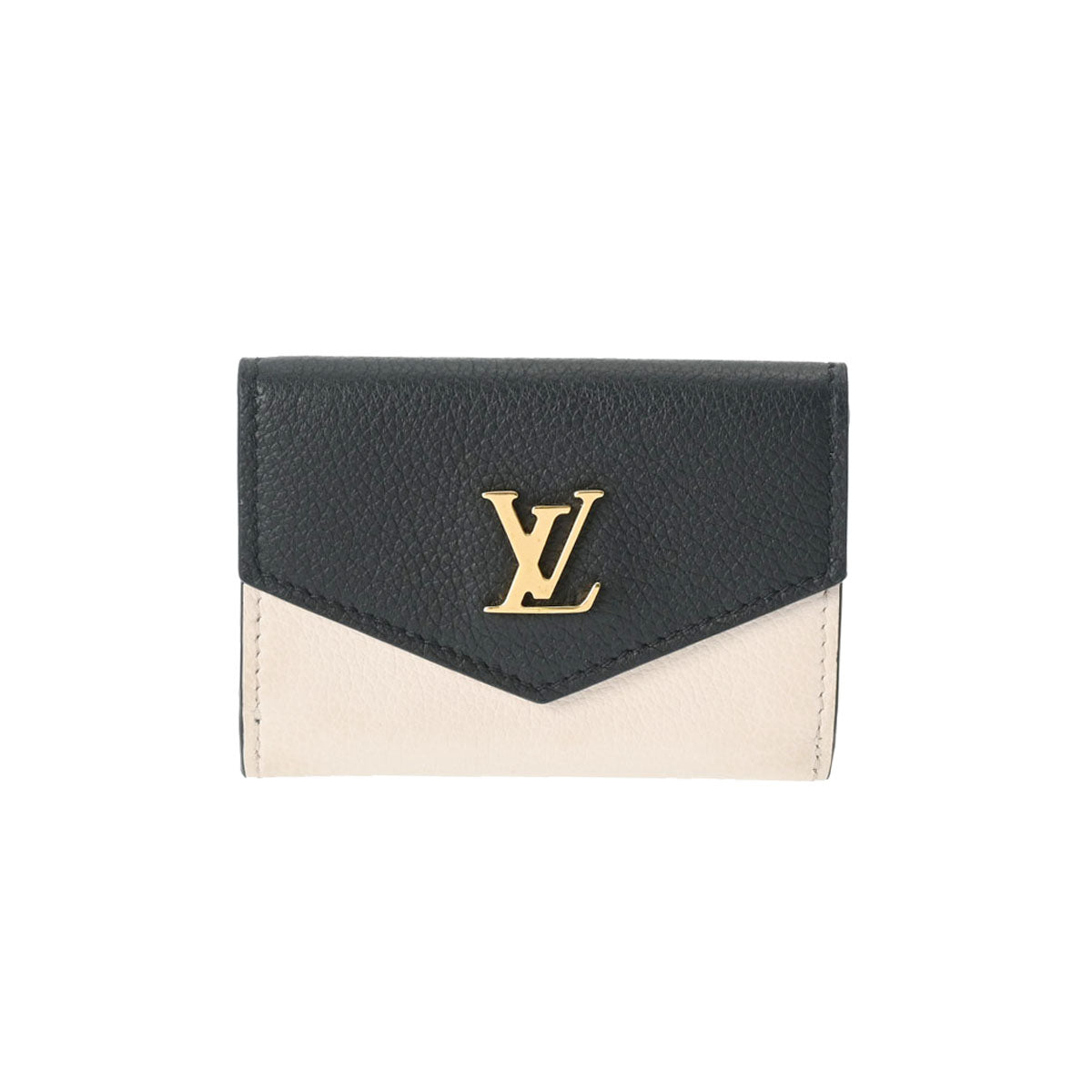 LOUIS VUITTON ルイヴィトン ポルトフォイユ ロックミニ 黒/クリーム/ピンク M80984 レディース グレインカーフ 三つ折り財布 ABランク 中古 