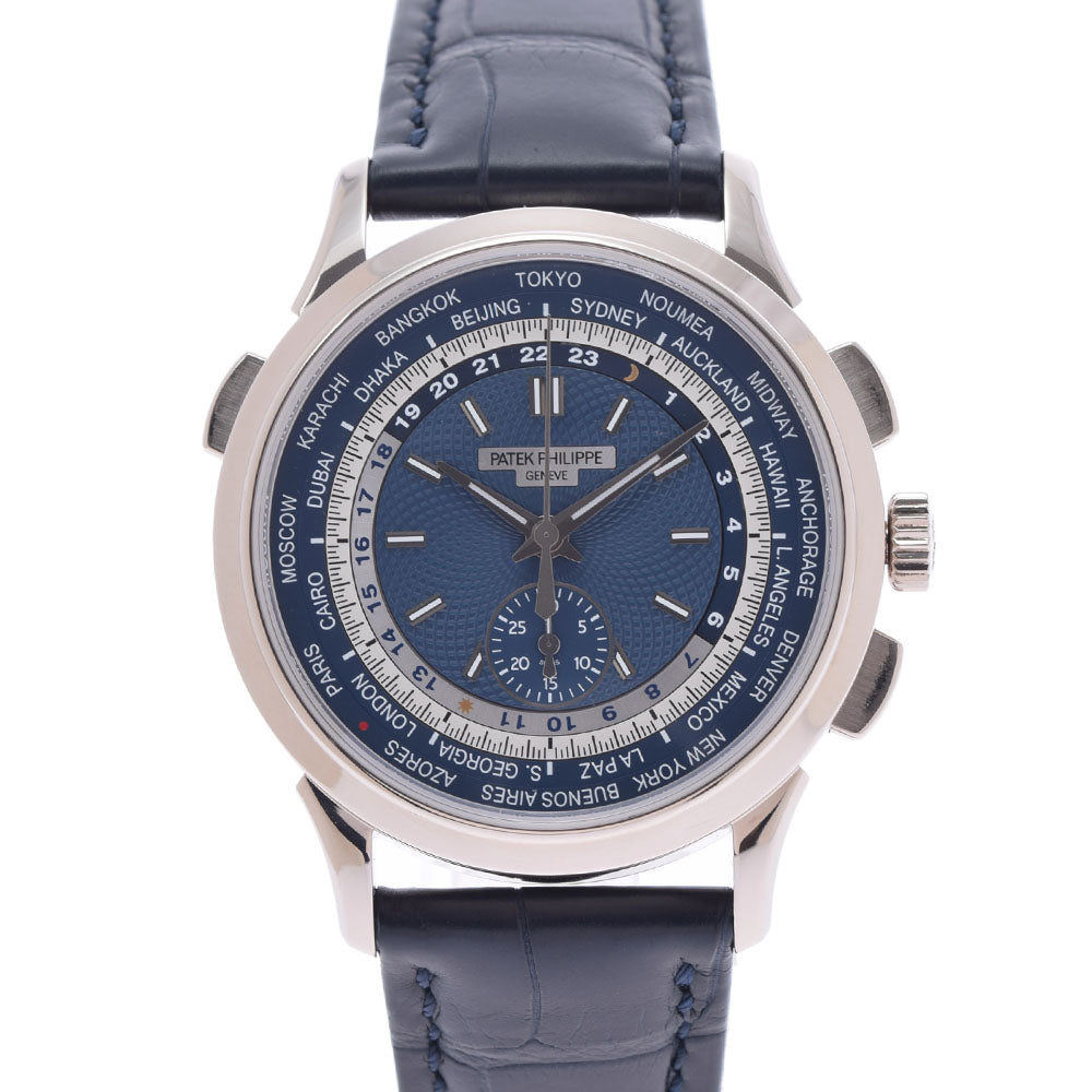 PATEK PHILIPPE パテックフィリップ ワールドタイム フライバッククロノ 5930G-010 メンズ WG/革 腕時計 自動巻き ブルー文字盤 Aランク 中古 