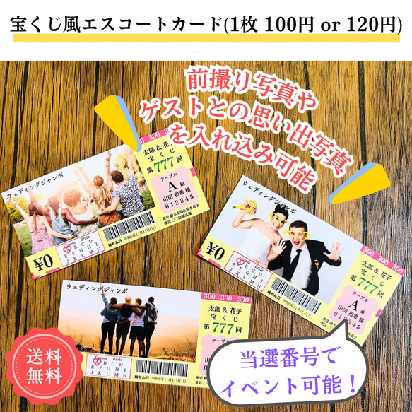 【New】¥100 or 120宝くじ エスコートカード 席札 ドレス当て 当選 クイズ 結婚式