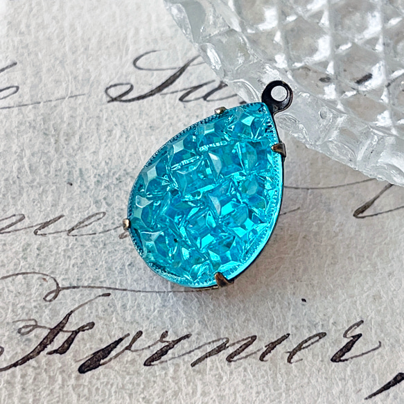 Glass Pendant Pear 約21mm×13mm [PDT-809]＊1個＊Vintage＊