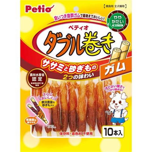 ペティオササミ＋チキンガムＭＯＧＵ砂ぎもハード ダブル巻き ガム１０本入