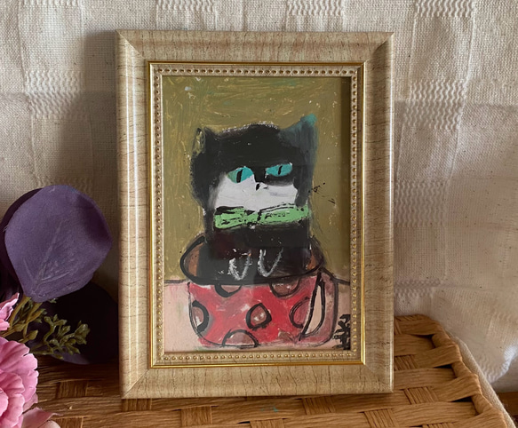 絵画。原画手描【コーヒーカップに可愛い黒猫ちゃん】