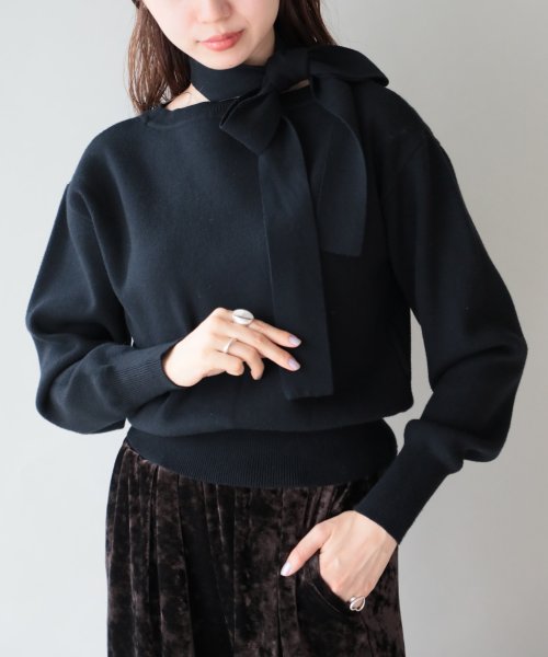 【谷まりあさん着用！SWEET11月号掲載品商品】2WAY RIBBON KNIT TOPS ボウタイニット