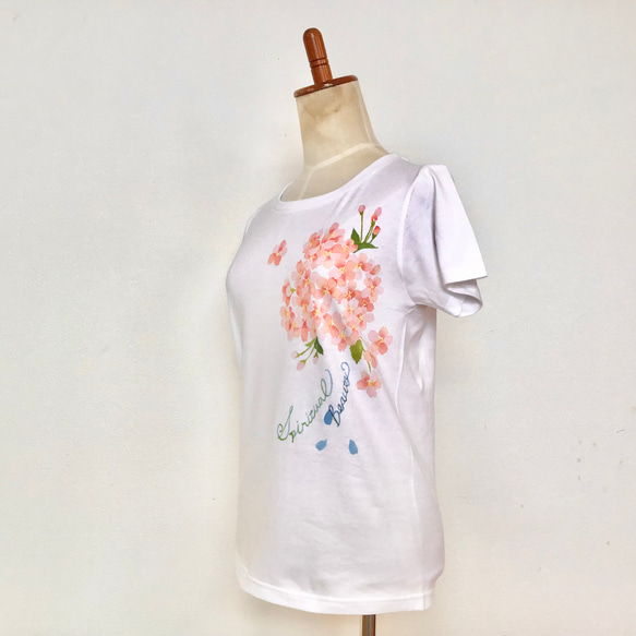 【受注生産】型染Tシャツ　4月誕生花　桜