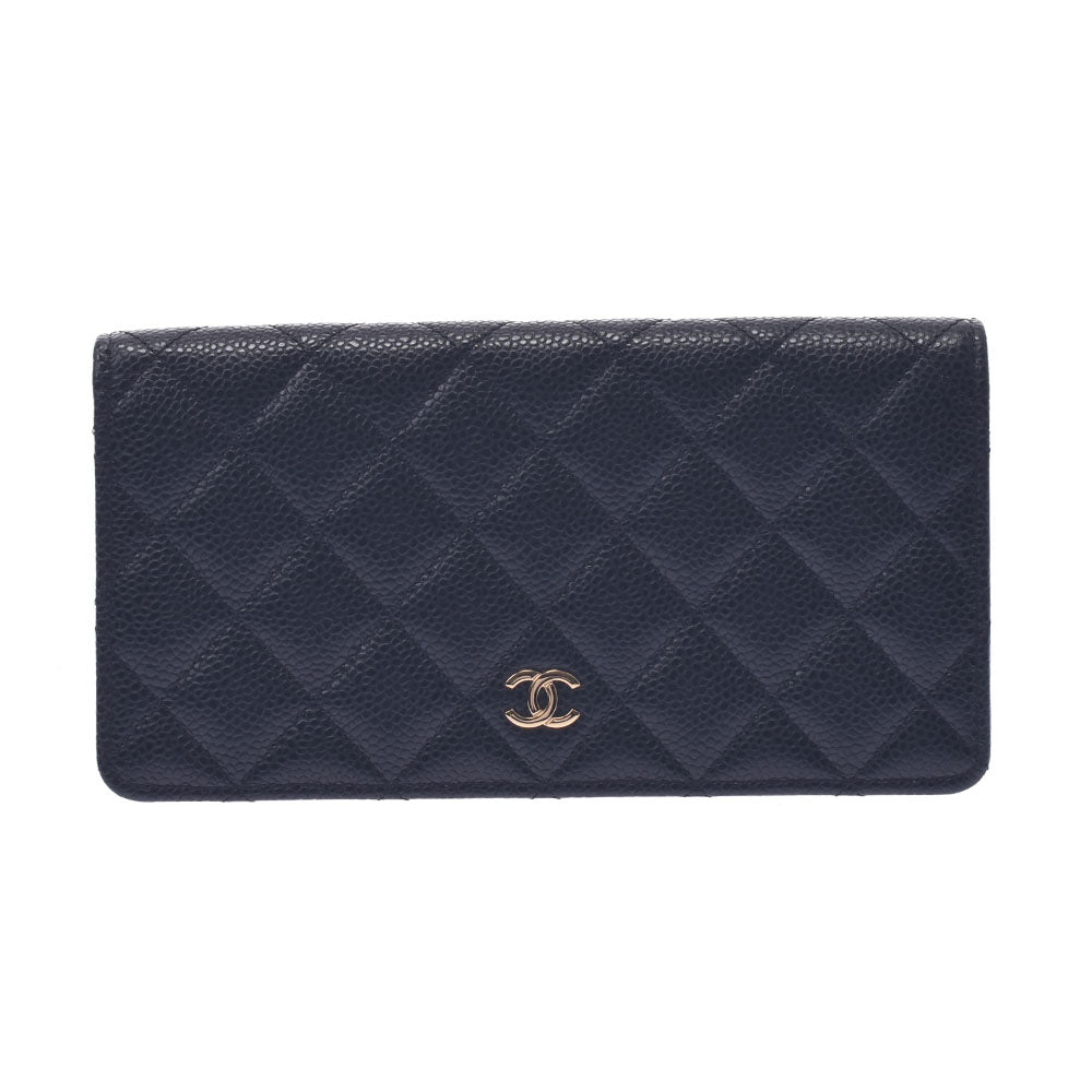 CHANEL シャネル マトラッセ 黒 ゴールド金具 A31509 レディース キャビアスキン 長財布 新同 中古 