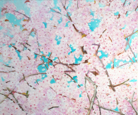 『　HANAMI　』油絵　油彩画　絵画　アート　手描き　春　風景画　桜の絵　イラスト