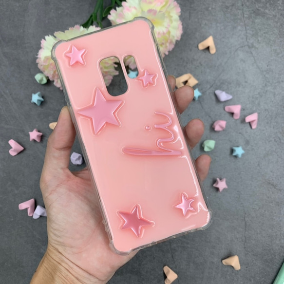 iphone13pro galaxy xperia　多機種対応　PINK☆柄ケースに名前入れ