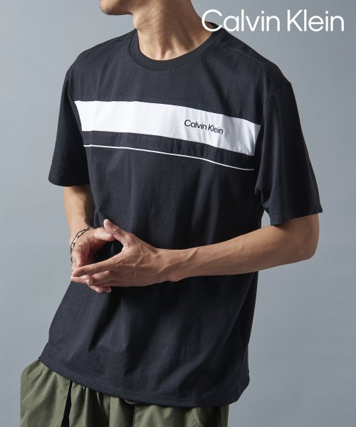 【Calvin Klein / カルバンクライン】フロントロゴ プリント Tシャツ 半袖 モノクロ クルーネック 40QC425