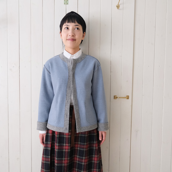 『 お仕立て承ります♪ 』リバーシブル ウールニット カーディガン 　moku gray & chick blue