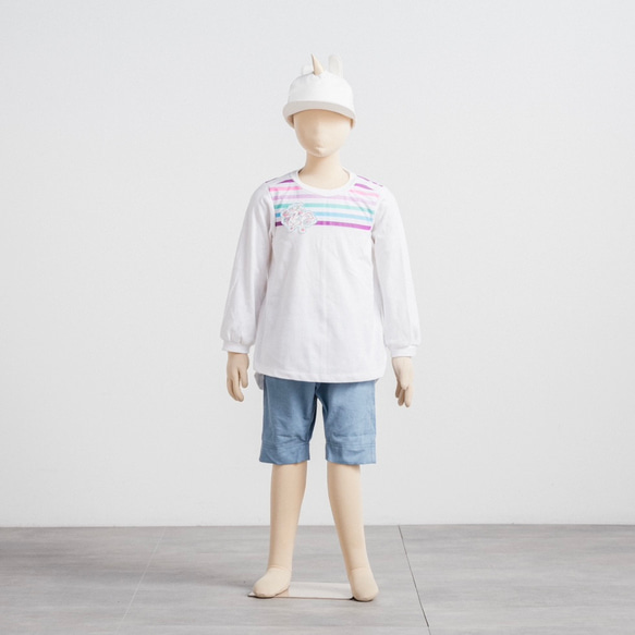 【子ども服120センチサイズ】ユニコーン柄ロングTシャツ＋コーデュロイズボンセット