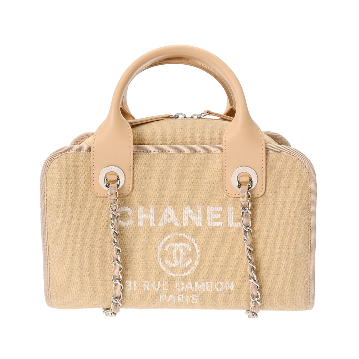 CHANEL シャネル ドーヴィル ボウリングバッグ ベージュ A92750 レディース キャンバス レザー トートバッグ 新同 中古 