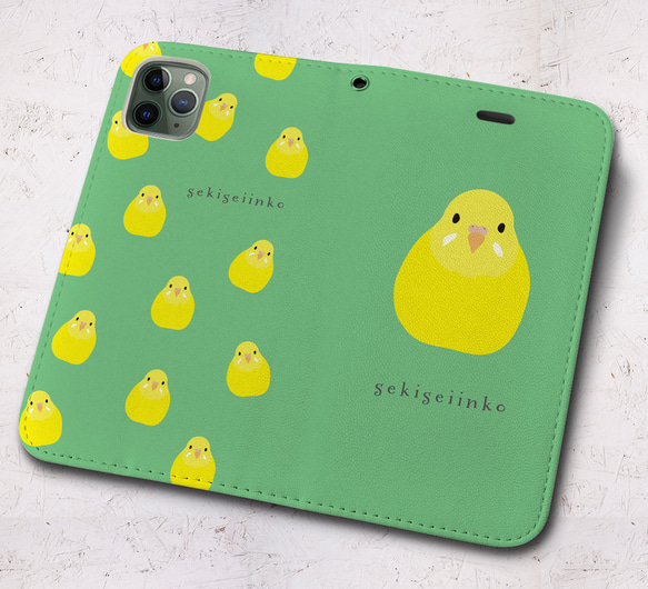 iPhone フラップ無し手帳型ケース ★インコ イエロー ミックス