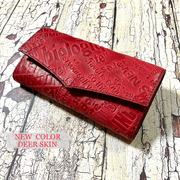 Vライン セミロングウォレット V-Shape Semi-long Wallet 英字エンボスレザー 革財布 長財布