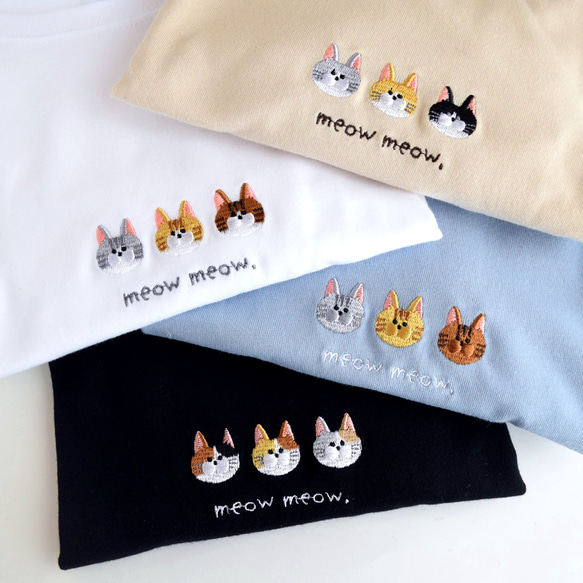 選べる６柄！ビッグシルエットねこ刺繍Tシャツ《ホワイト・ブラック・サンドベージュ・ブルー》親子 ユニセックス