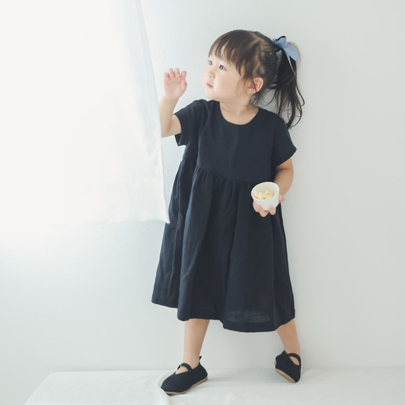 ☆SALE☆《80〜130cmオーダー可》 半袖 ブラックのナチュラルワンピース 女の子 おしゃれ フォーマル 無地 黒