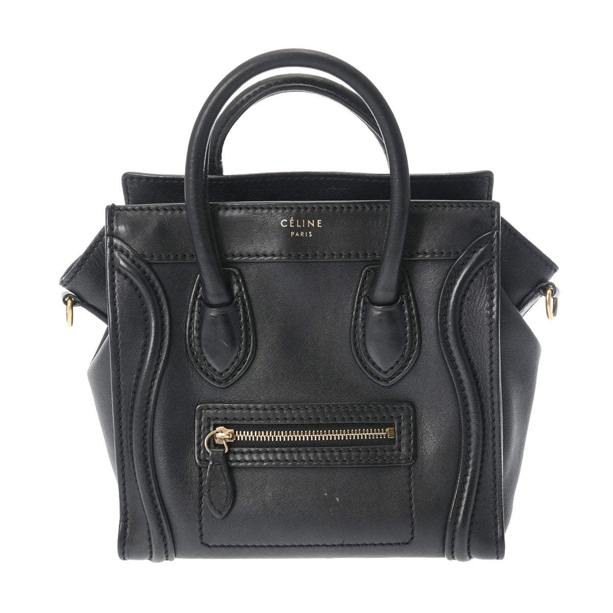 CELINE セリーヌ ラゲージ ナノショッパー 2WAY 黒 ゴールド金具 189243DRU レディース レザー ハンドバッグ Bランク 中古 