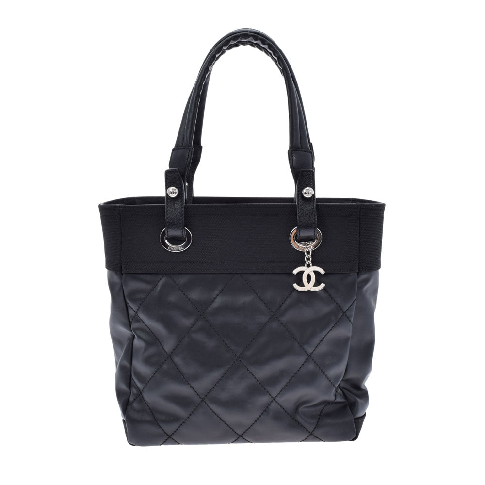 CHANEL シャネル パリビアリッツ PM 黒 シルバー金具 レディース レザー キャンバス トートバッグ Aランク 中古 