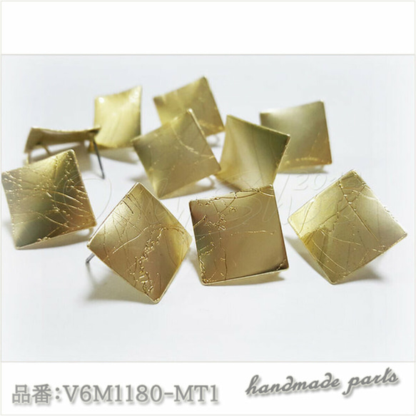 ★V6M1180-MT1【10個】四角 ピアス金具（裏面にマルカン付き）10個セット★