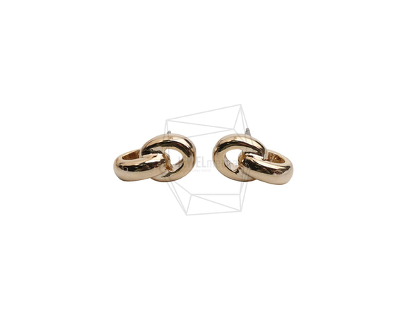 ERG-2627-G【2個入り】ダブルリンクリングピアス ,Double Linked Rings Post