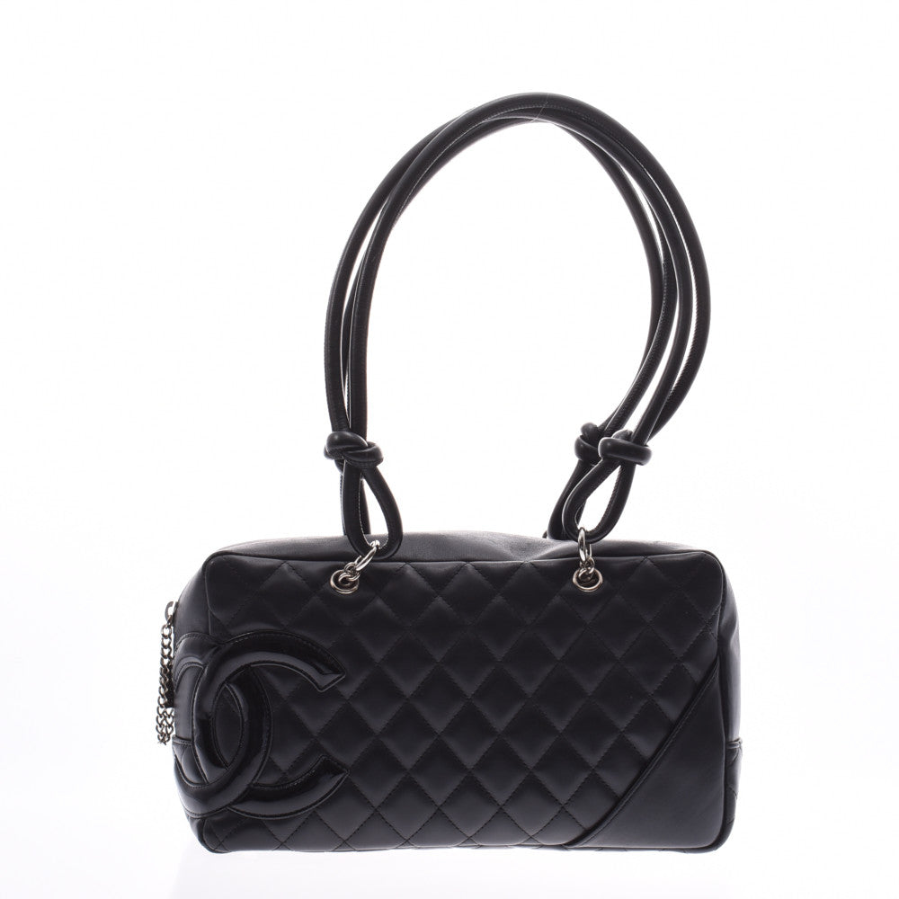 CHANEL シャネル カンボンライン ボーリングバッグ 黒/黒 レディース レザー ハンドバッグ ABランク 中古 