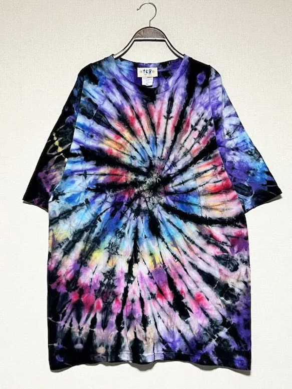 タイダイ染め Tシャツ　XXLサイズ　ブラック×カラフル　スパイラル　 Hippies Dye HD21-59