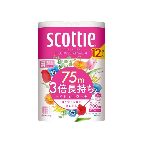 クレシア スコッティ フラワーパック 3倍長持ち ダブル 75m 12ロール FCR8015