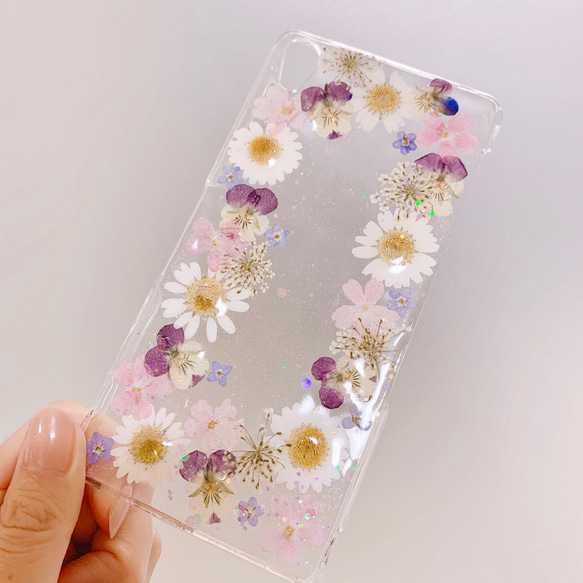 【全機種対応】押し花ケース♡華フレーム♡iPhone新機種xperia Galaxy Androidらくらくフォンなど