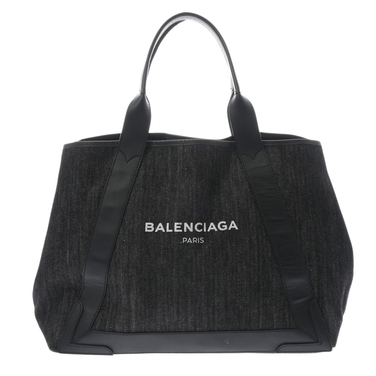 BALENCIAGA バレンシアガ ネイビーカバス M 黒 339936 レディース デニム レザー ハンドバッグ Aランク 中古 