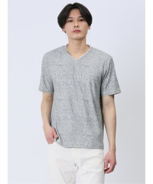 メッシュ 転写プリントフェイクVネック半袖Tシャツ メンズ Tシャツ カットソー カジュアル インナー トップス ギフト プレゼント