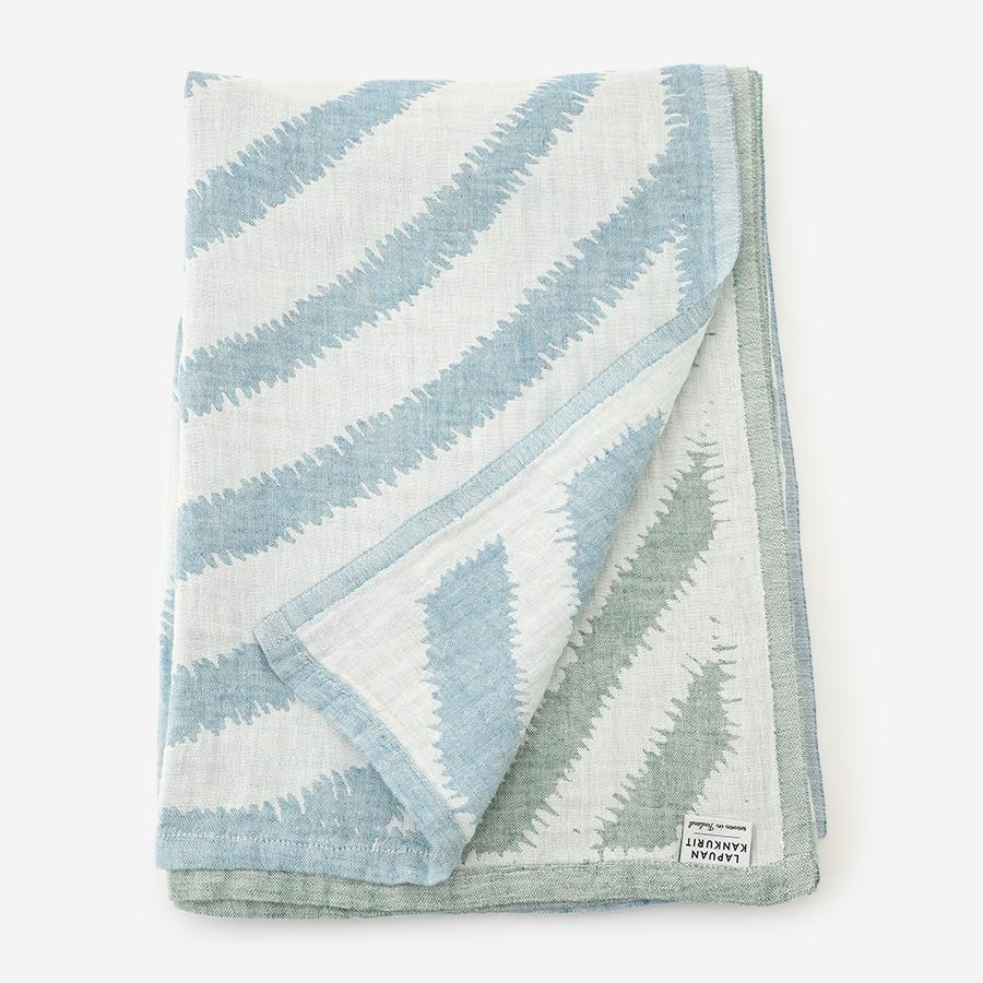 LAPUAN KANKURIT | METSALAMPI blanket 145x200cm white-green-rainy blue