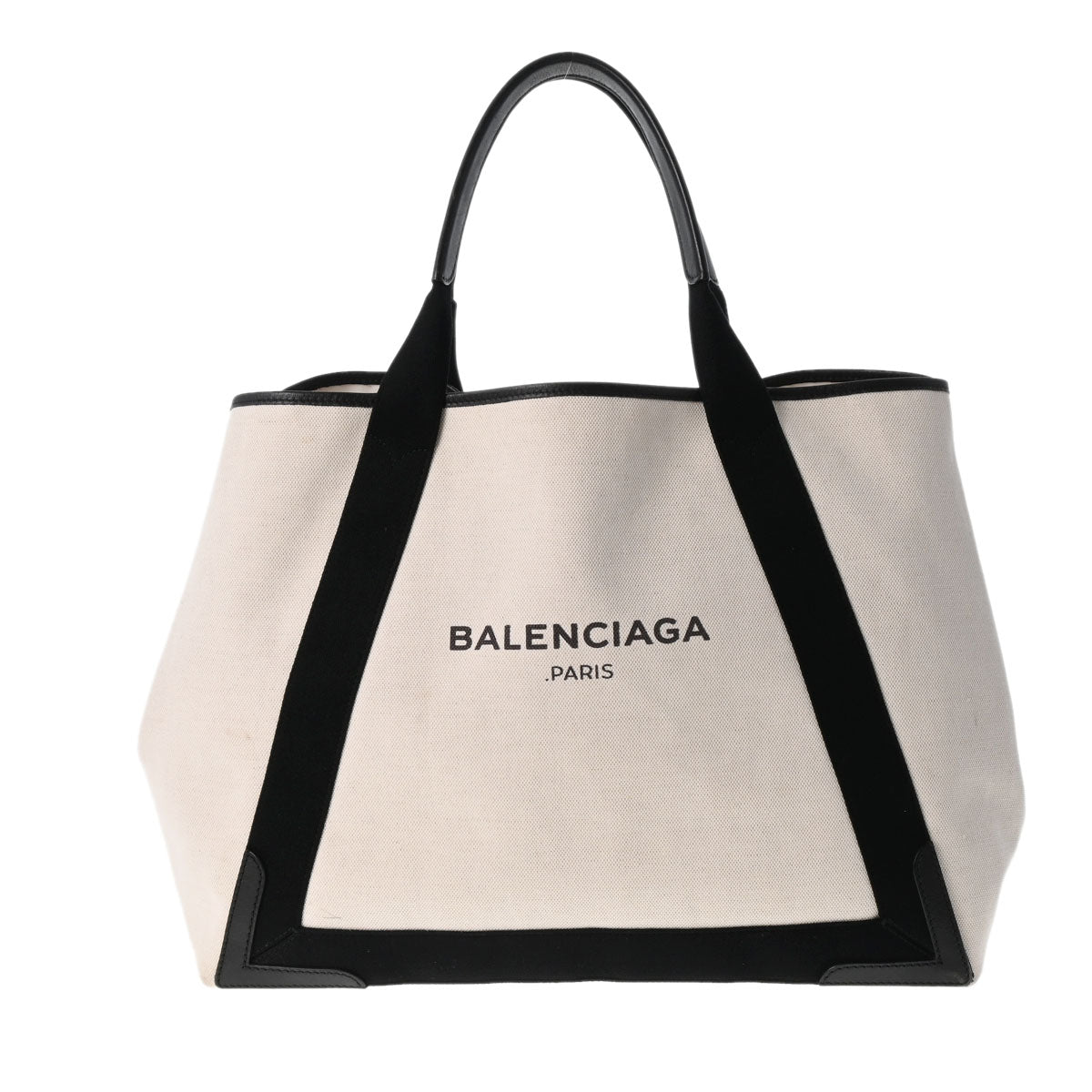 【2024年最新】 BALENCIAGA バレンシアガ ネイビーカバス M 黒/ベージュ 339936 ユニセックス キャンバス レザー ハンドバッグ Bランク 中古 _画像1