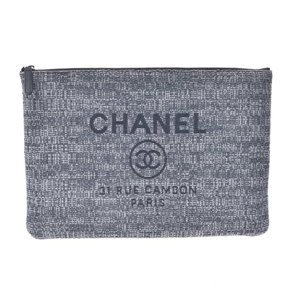 CHANEL シャネル ドーヴィル クラッチバッグ グレー レディース ツイード セカンドバッグ Aランク 中古 