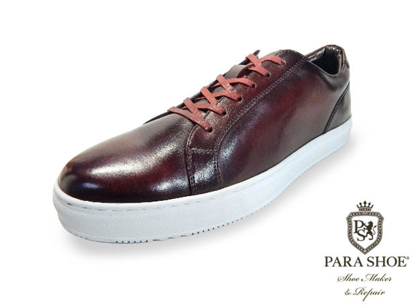 PARASHOE 本革レザースニーカー カジュアルシューズ ワイン 3E24.5～27cm (PSMO1903-WIN)